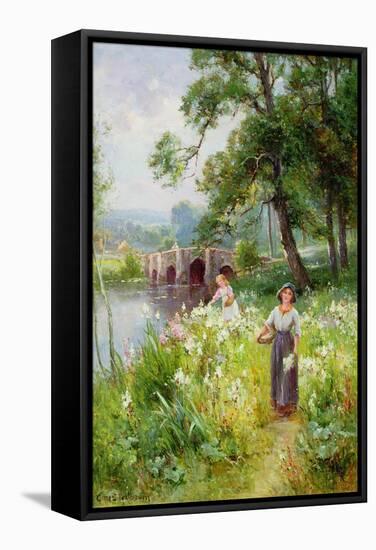 Picking Flowers by the River-Ernest Walbourn-Framed Stretched Canvas