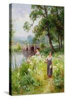 Picking Flowers by the River-Ernest Walbourn-Stretched Canvas