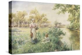 Picking Posies by the River-Alfred Augustus Glendenning-Stretched Canvas