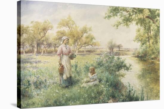 Picking Posies by the River-Alfred Augustus Glendenning-Stretched Canvas