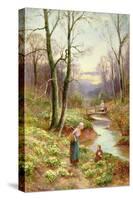 Picking Primroses by the Stream-Ernest Walbourn-Stretched Canvas