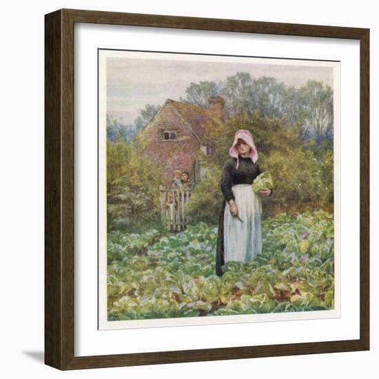 Picking Vegetables in an English Vegetable Garden-Helen Allingham-Framed Art Print