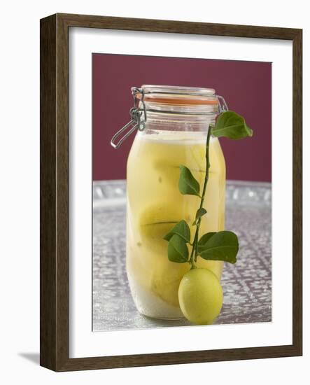 Pickled Lemons in Jar, Small Branch with Fresh Lemon-null-Framed Photographic Print