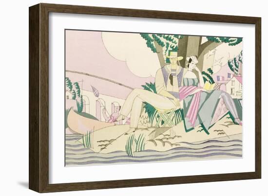 Picnic and Fishing Scene, circa 1920-Charles Martin-Framed Giclee Print