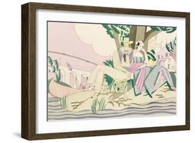 Picnic and Fishing Scene, circa 1920-Charles Martin-Framed Giclee Print