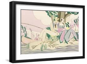 Picnic and Fishing Scene, circa 1920-Charles Martin-Framed Giclee Print