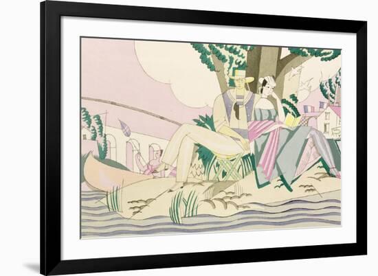 Picnic and Fishing Scene, circa 1920-Charles Martin-Framed Giclee Print