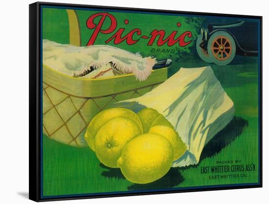 Picnic Lemon Label - Whittier, CA-Lantern Press-Framed Stretched Canvas