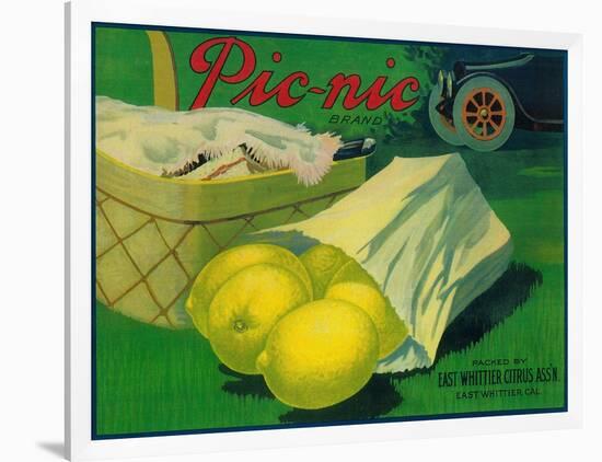Picnic Lemon Label - Whittier, CA-Lantern Press-Framed Art Print