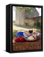 Picnic Lunch of Bread, Cheese, Tomatoes and Red Wine on a Hamper in the Dordogne, France-Michael Busselle-Framed Stretched Canvas