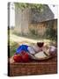 Picnic Lunch of Bread, Cheese, Tomatoes and Red Wine on a Hamper in the Dordogne, France-Michael Busselle-Stretched Canvas