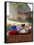 Picnic Lunch of Bread, Cheese, Tomatoes and Red Wine on a Hamper in the Dordogne, France-Michael Busselle-Framed Stretched Canvas