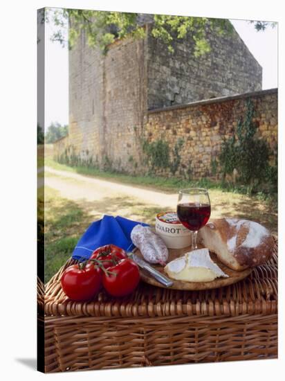 Picnic Lunch of Bread, Cheese, Tomatoes and Red Wine on a Hamper in the Dordogne, France-Michael Busselle-Stretched Canvas