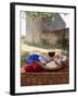 Picnic Lunch of Bread, Cheese, Tomatoes and Red Wine on a Hamper in the Dordogne, France-Michael Busselle-Framed Photographic Print