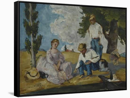 Picnic on a Riverbank, 1873-74-Paul Cézanne-Framed Stretched Canvas