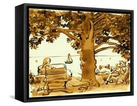 Picnic on the Maine Coast, 1975, ink drawing-null-Framed Stretched Canvas
