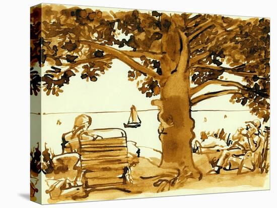 Picnic on the Maine Coast, 1975, ink drawing-null-Stretched Canvas
