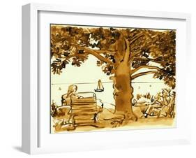 Picnic on the Maine Coast, 1975, ink drawing-null-Framed Giclee Print