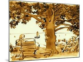 Picnic on the Maine Coast, 1975, ink drawing-null-Mounted Giclee Print