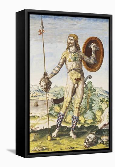 Pictish Man, from "Admiranda Narratio...", 1585-88-John White-Framed Stretched Canvas