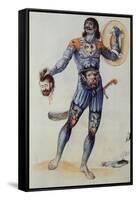 Pictish Man Holding a Human Head-John White-Framed Stretched Canvas