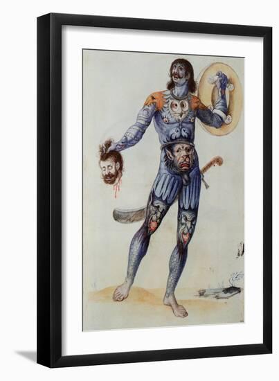 Pictish Man Holding a Human Head-John White-Framed Giclee Print