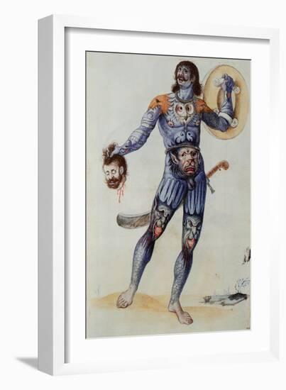 Pictish Man Holding a Human Head-John White-Framed Giclee Print