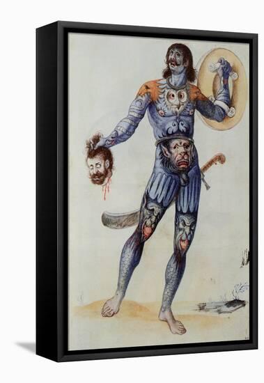 Pictish Man Holding a Human Head-John White-Framed Stretched Canvas