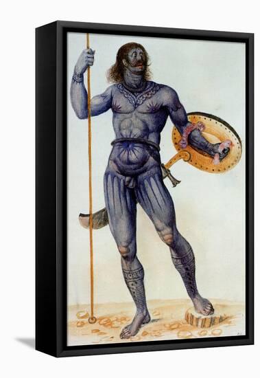 Pictish Man Holding a Shield-John White-Framed Stretched Canvas