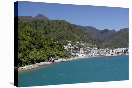 Picton Harbour from Ferry, Picton, Marlborough Region, South Island, New Zealand, Pacific-Stuart Black-Stretched Canvas