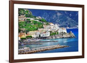 Pictorial Coastal Town Amalfi , Italy-Maugli-l-Framed Photographic Print