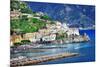 Pictorial Coastal Town Amalfi , Italy-Maugli-l-Mounted Photographic Print