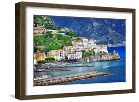 Pictorial Coastal Town Amalfi , Italy-Maugli-l-Framed Photographic Print