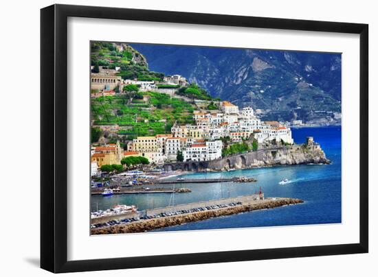 Pictorial Coastal Town Amalfi , Italy-Maugli-l-Framed Photographic Print