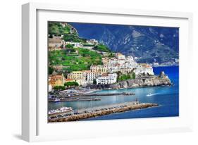 Pictorial Coastal Town Amalfi , Italy-Maugli-l-Framed Photographic Print