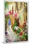 Pictorial Courtyards Of Greece- Artwork In Retro Painting Style-Maugli-l-Mounted Art Print