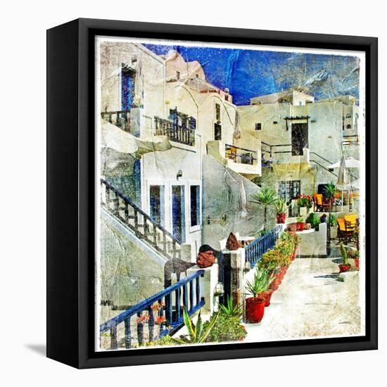 Pictorial Courtyards Of Santorini -Artwork In Painting Style-Maugli-l-Framed Stretched Canvas