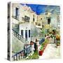 Pictorial Courtyards Of Santorini -Artwork In Painting Style-Maugli-l-Stretched Canvas