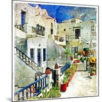 Pictorial Courtyards Of Santorini -Artwork In Painting Style-Maugli-l-Mounted Art Print