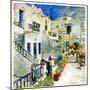 Pictorial Courtyards Of Santorini -Artwork In Painting Style-Maugli-l-Mounted Art Print