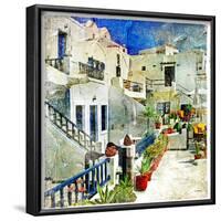 Pictorial Courtyards Of Santorini -Artwork In Painting Style-Maugli-l-Framed Art Print