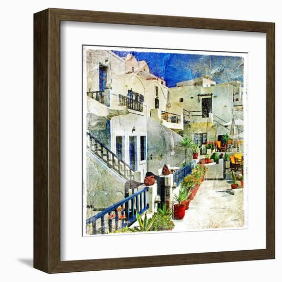 Pictorial Courtyards Of Santorini -Artwork In Painting Style-Maugli-l-Framed Art Print