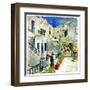 Pictorial Courtyards Of Santorini -Artwork In Painting Style-Maugli-l-Framed Art Print