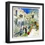 Pictorial Courtyards Of Santorini -Artwork In Painting Style-Maugli-l-Framed Art Print