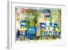 Pictorial Details of Greece - Old Chairs in Taverna- Retro Styled Picture-Maugli-l-Framed Art Print