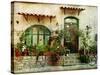 Pictorial Greek Villages Artwork in Retro Style-Maugli-l-Stretched Canvas