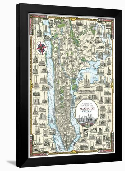 Pictorial Map Of Manhattan, New York-null-Framed Poster