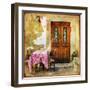 Pictorial Old Greek Streets With Tavernas - Retro Styled Picture-Maugli-l-Framed Art Print