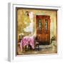 Pictorial Old Greek Streets With Tavernas - Retro Styled Picture-Maugli-l-Framed Art Print