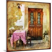 Pictorial Old Greek Streets With Tavernas - Retro Styled Picture-Maugli-l-Mounted Art Print